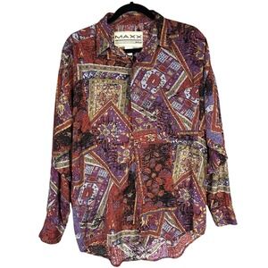 90's Vintage Maxx (FM) Red Button Up Shirt Men's Art Deco Bold Casual USA Medium